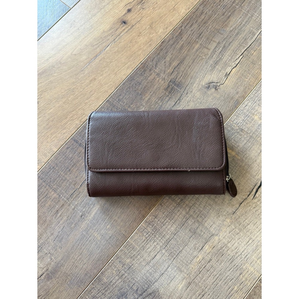 Safe Keeper Women Dark Brown Pebbled Leather RFID Blocking Organizer Wallet